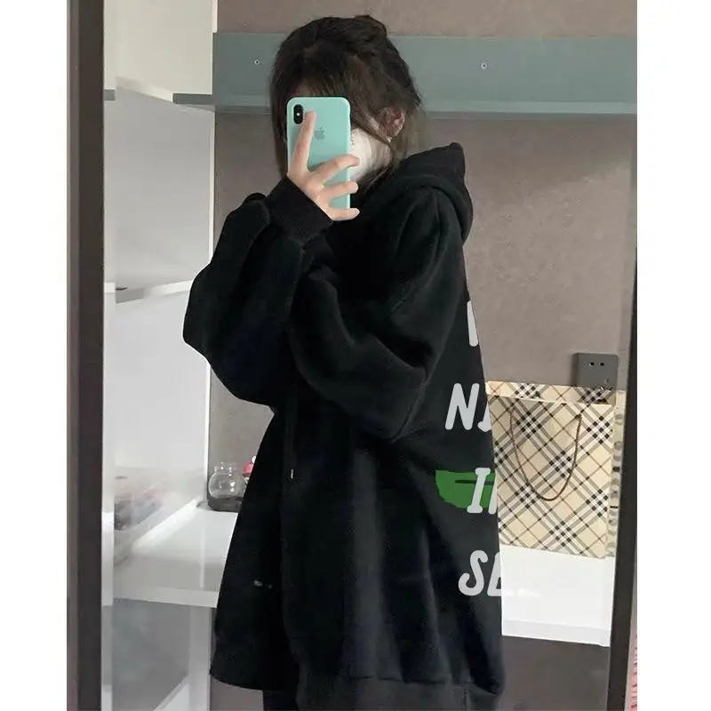 هوديس مقنعين المتضخم امرأة طويلة الأكمام الخصر التخسيس طول كابليس المتعثرة ألوان كبيرة Colorblock شعبية س الرقبة Ins