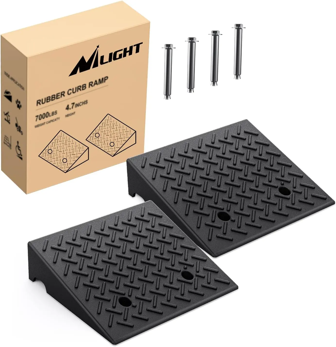 Nilight Rubber Curb Ramps 3.9/4.7/7.5 Inch Rise, 2-Pack | 7000lbs Load Capacity, Height Heavy Duty Threshold Ramp for Cars, Wheelchairs, Scooters and Lawn Mowers