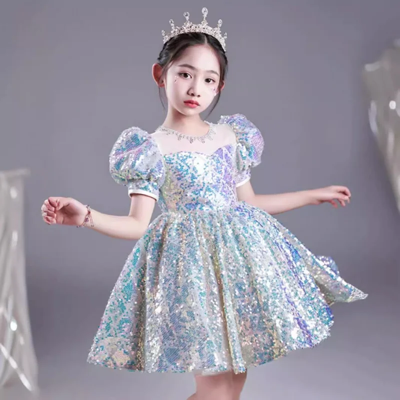 2024New Girls Spring, Summer, Autumn Puffy Shiny High-End Dress Princess Dress