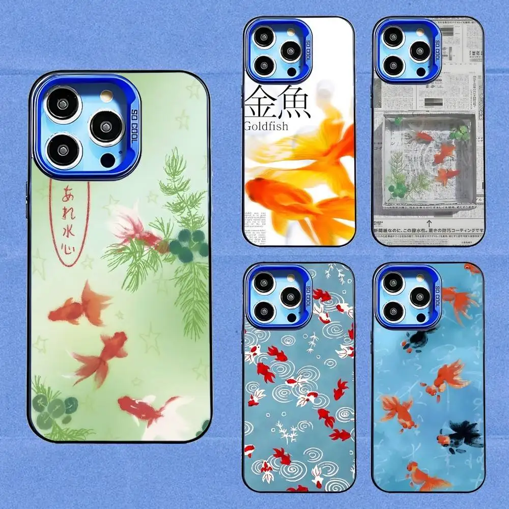

Cute Gold Fish Phone Case For iPhone 16,15,14,13,12,11,8,7,Pro,Max,Plus,Mini,XS,SE Blue Candy Matte Shockproof Cover