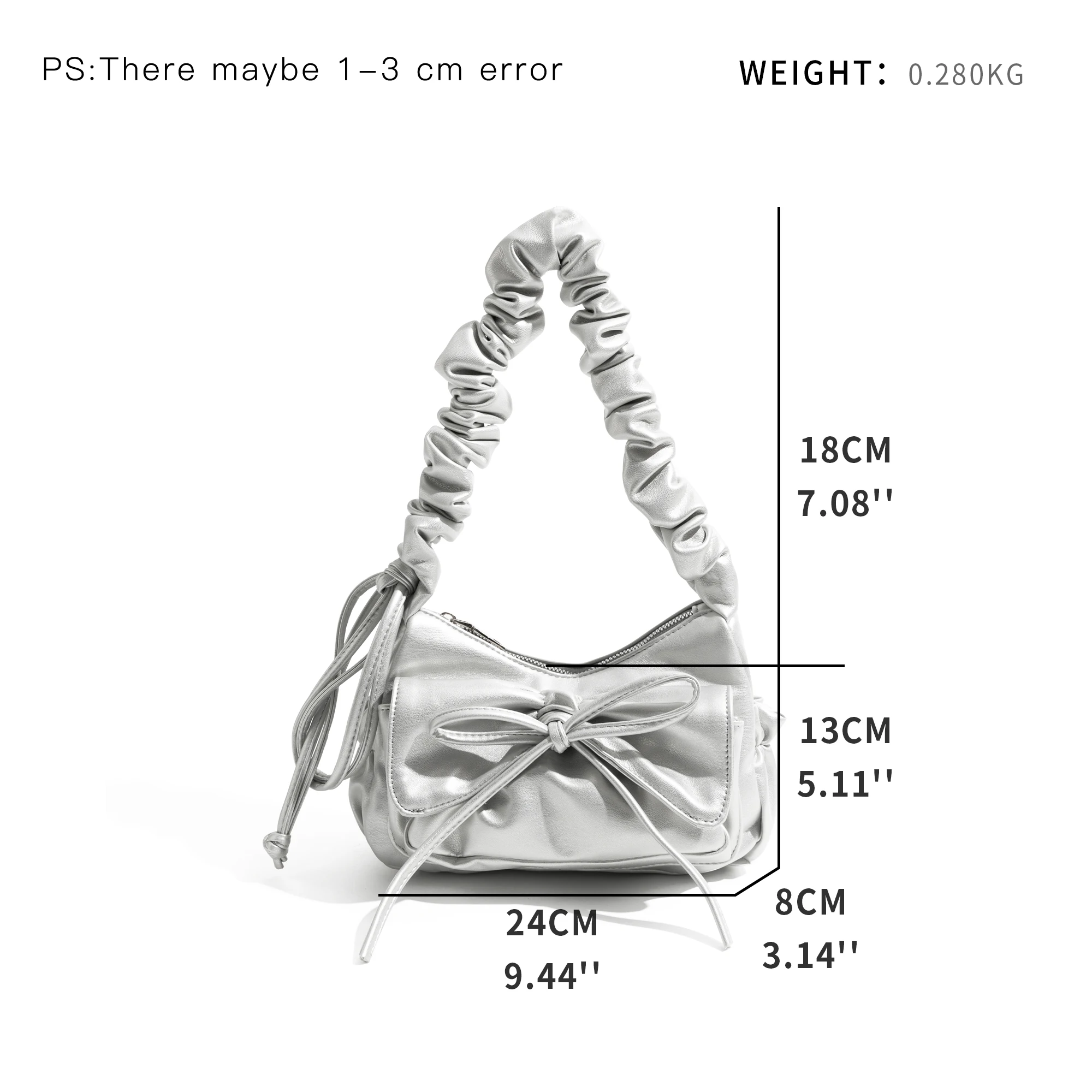 MABULA PU Leather Fashion Women\'s Pleated Bow Axillary Pouch Crossbody Bag Shoulder Bag Purse Travel Shopping Adjustable Strap