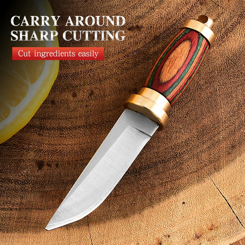 Brass Colored Wood Mini Knife Sharp Machete Small Closing Knife Portable Key Chain Pendant Unpacking Express Unboxing Knife