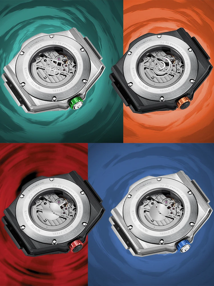 ساعة WM ساعات ميكانيكية أوتوماتيكية للرجال من الفولاذ المقاوم للصدأ مقاومة للماء إصدار محدود من سلسلة ساعات ناروتو سيري ويلي ميرك