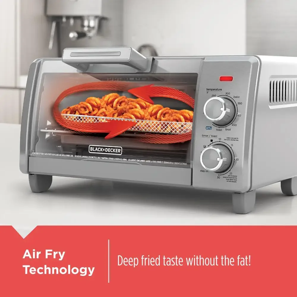 4-Slice Air Fry Technology Toaster Oven Even Toast 5 Functions Silver & Black