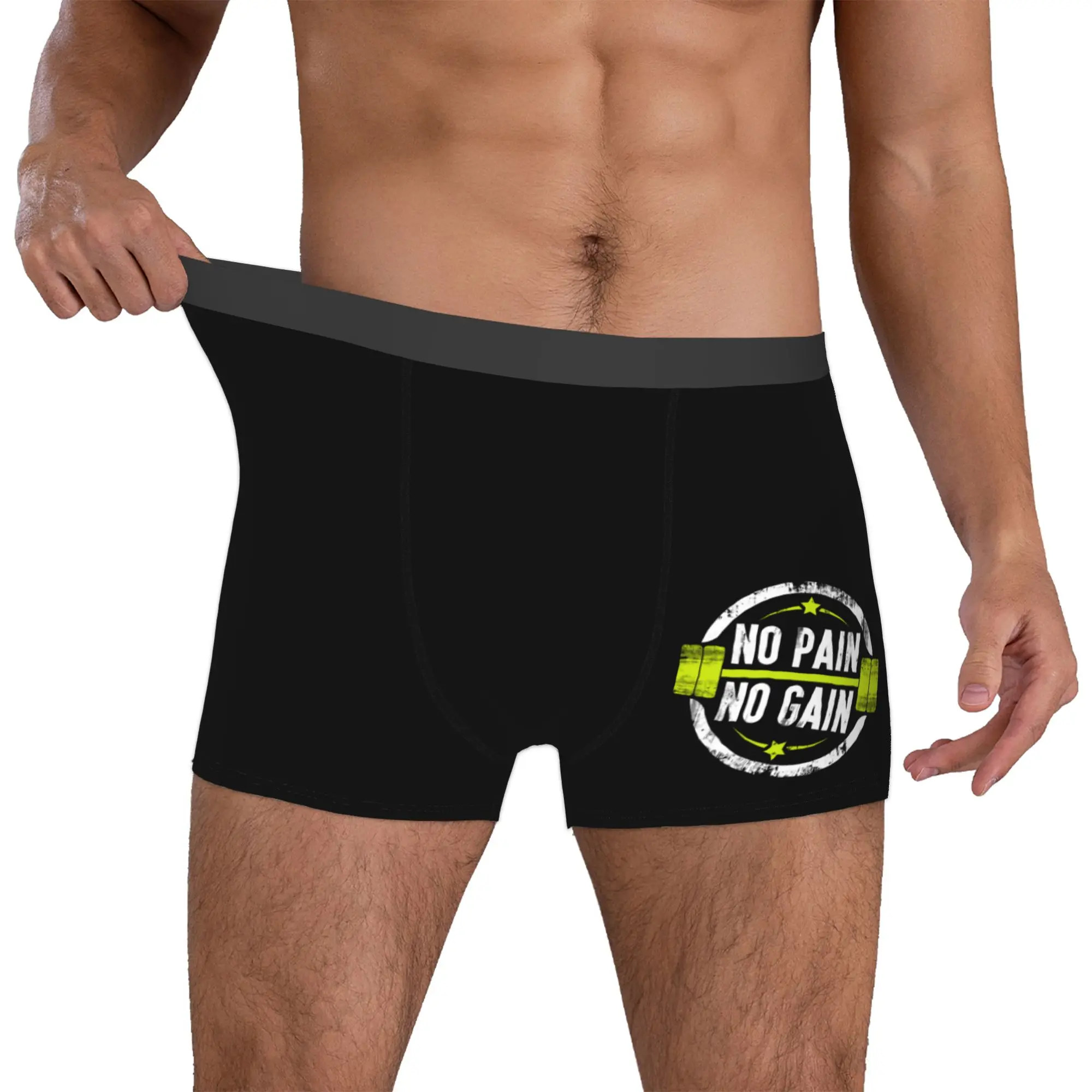 Customized No Pain No Gain Underwear Male Printed Gym Quote Motivation Fitness  Boxer Shorts Panties Briefs Breathable