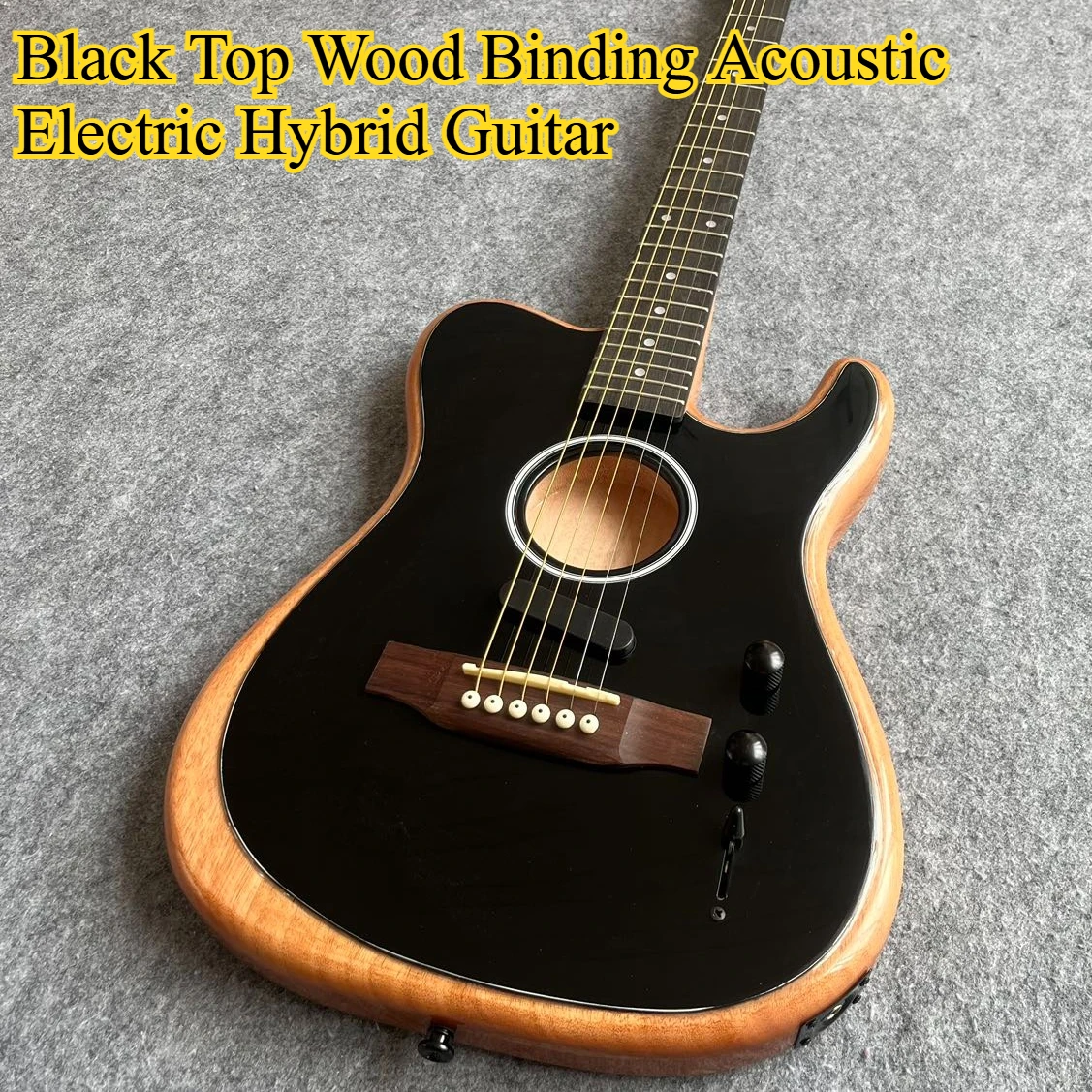 TL Black Top Wood Binding Acoustic Electric Hybrid Guitar Mahogany Body Rosewood Fingerboard Built-in Pickup Singing Stage