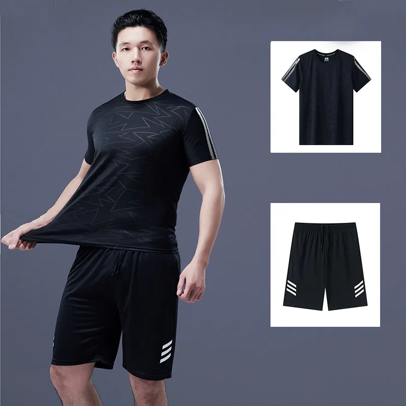 Sports Suits Men Summer Sweatpants Lightweight Quick Dry Running Clothes Short-sleeved T-shirt Two-piece Casual Men Clothing