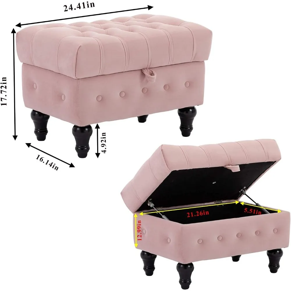 Storage Coffee Table Ottoman, Button Tufted Velvet Upholstery Footstool Bed Ottoman for Living Room, Home Office