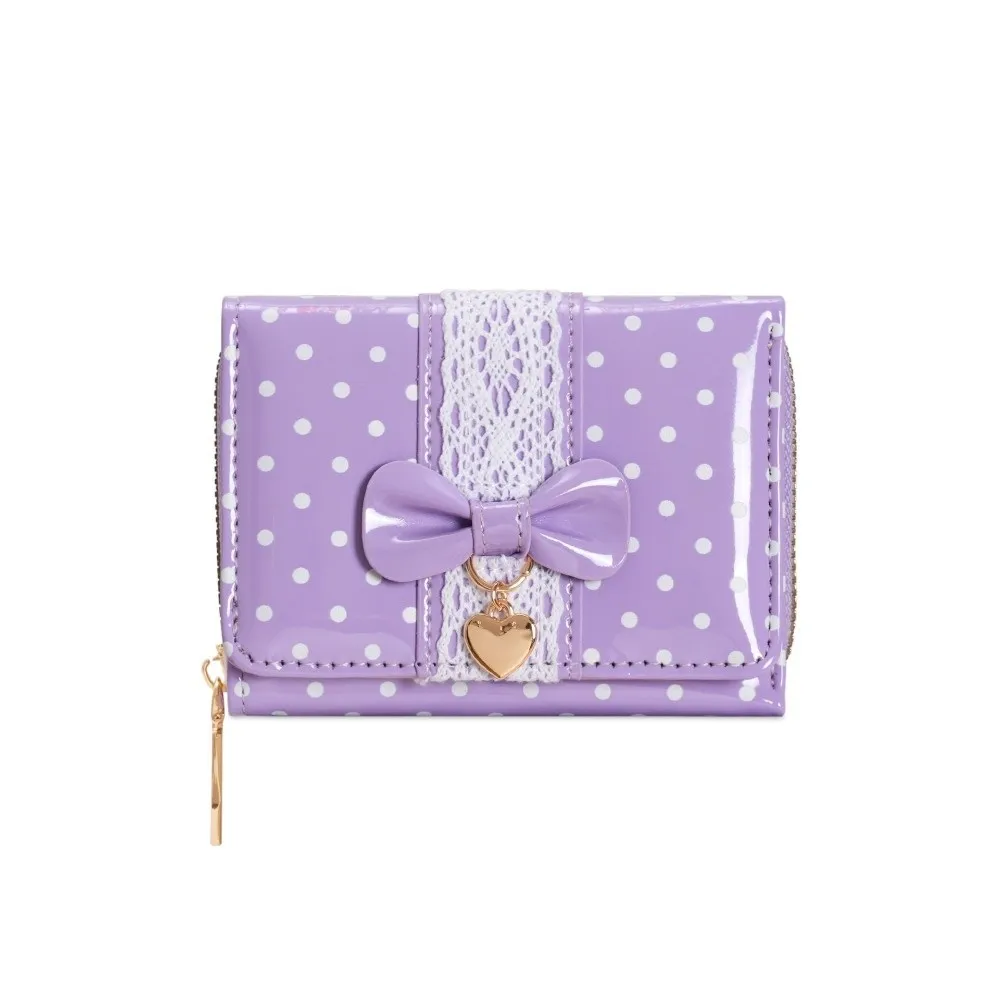 New PU Wallet Tri-Fold Wallet Glossy Finish PU Coin Purse Bow Decoration Polka Dot Pattern Money Purse Women's Wallet