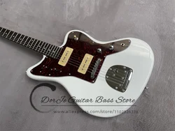 White Electric Guitar Jag Body Rose Wood fingerboard Shell Inlaid Red Tortoiseshell guard Board P90 Pickup Retro Tuner