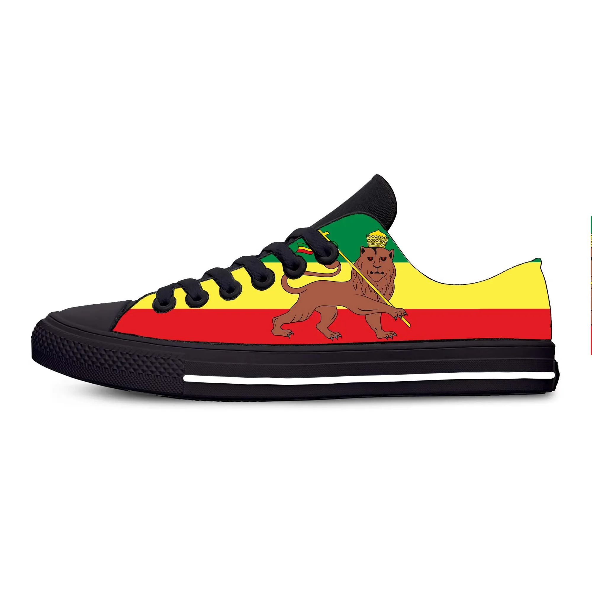 Ethiopie Ethiopische Vlag Leeuw Van Judah Rastafari Casual Stoffen Schoenen Lage Top Comfortabele Ademende 3d Print Heren Dames Sneakers