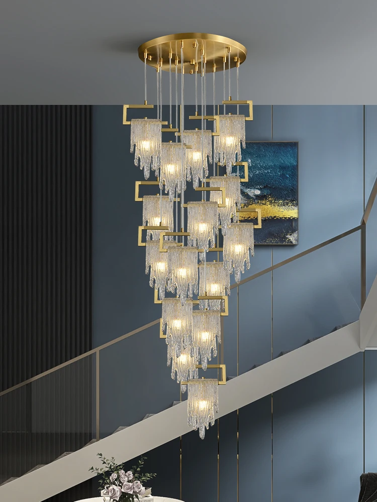 

Crystal Staircase Long Chandelier Living Room Lustre Luxury Ceiling Chandelier Bed Head Light Kitchen Island Hanging Light