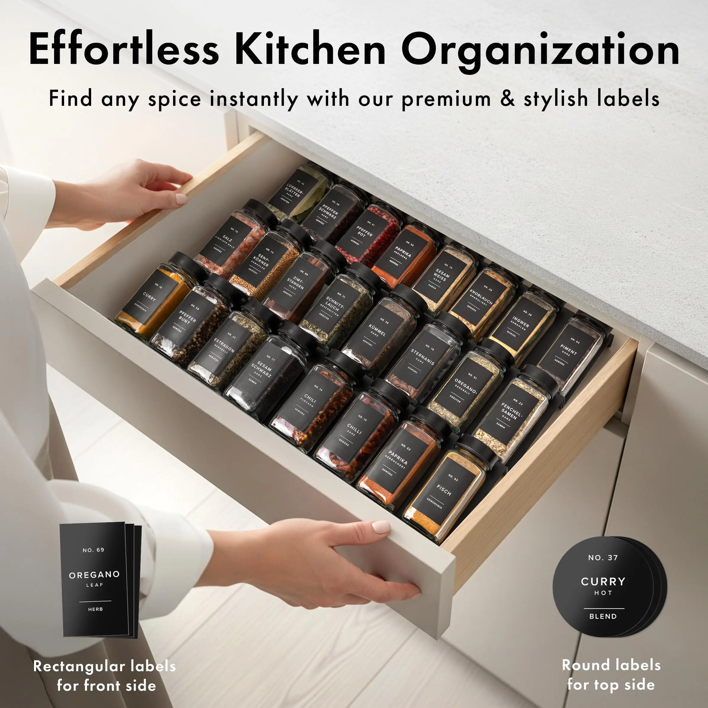 برطمانات توابل زجاجية سعة 24 أونصة، أغطية من الفولاذ المقاوم للصدأ مع ملصقات وقمع