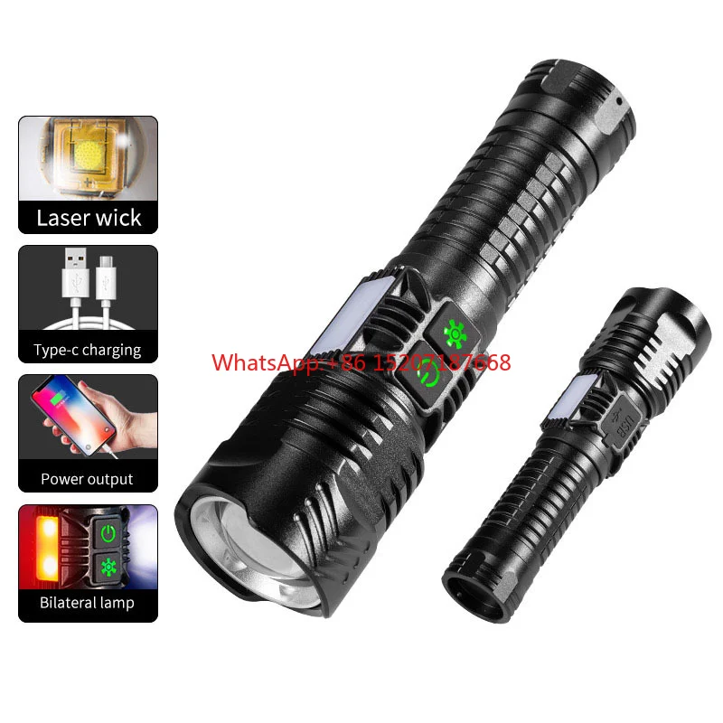 

Powerful Laser Flashlight Convoy Torch Light 26650 Battery Lamp With Power Bank Outdoor Lighting Zoom Rechargeable Flashlights