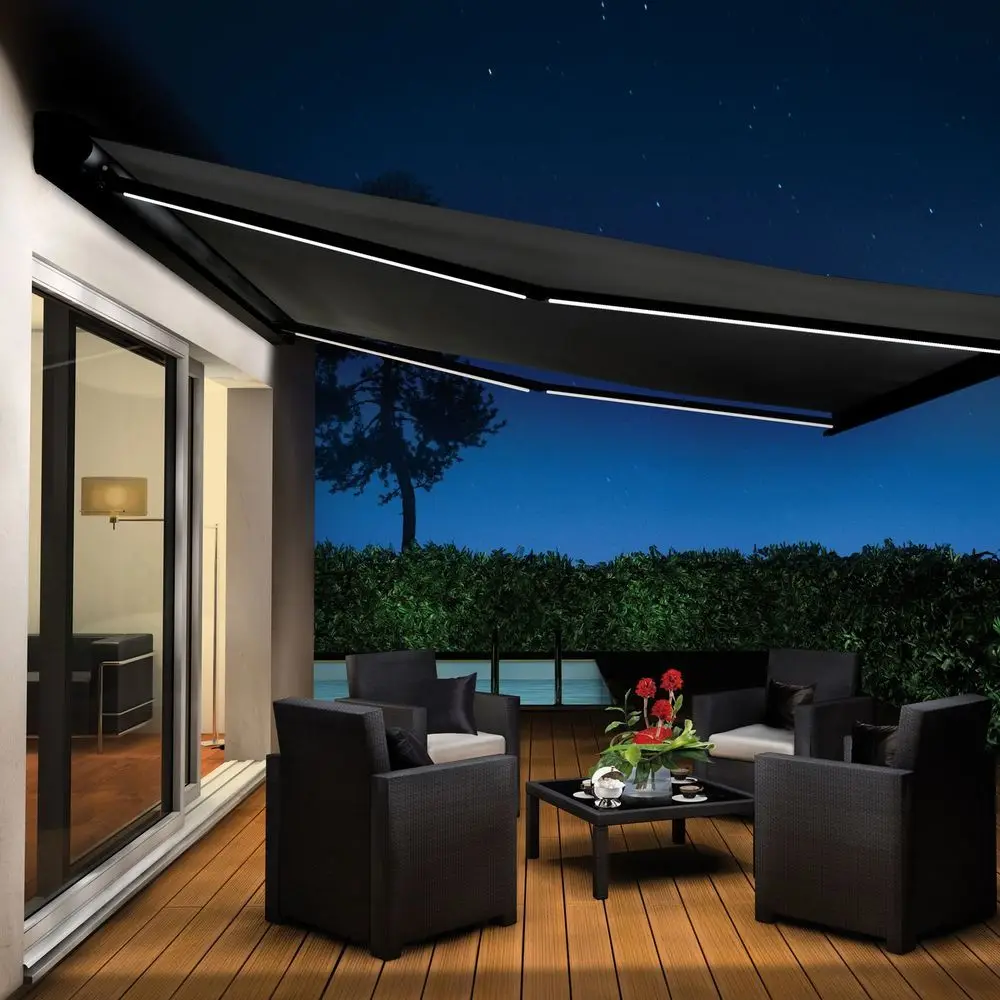 

Modern Outdoor Aluminum Sun Canopy Patio Awning Electric Automatic Retractable Motorized Full Cassette Awnings with LED Light