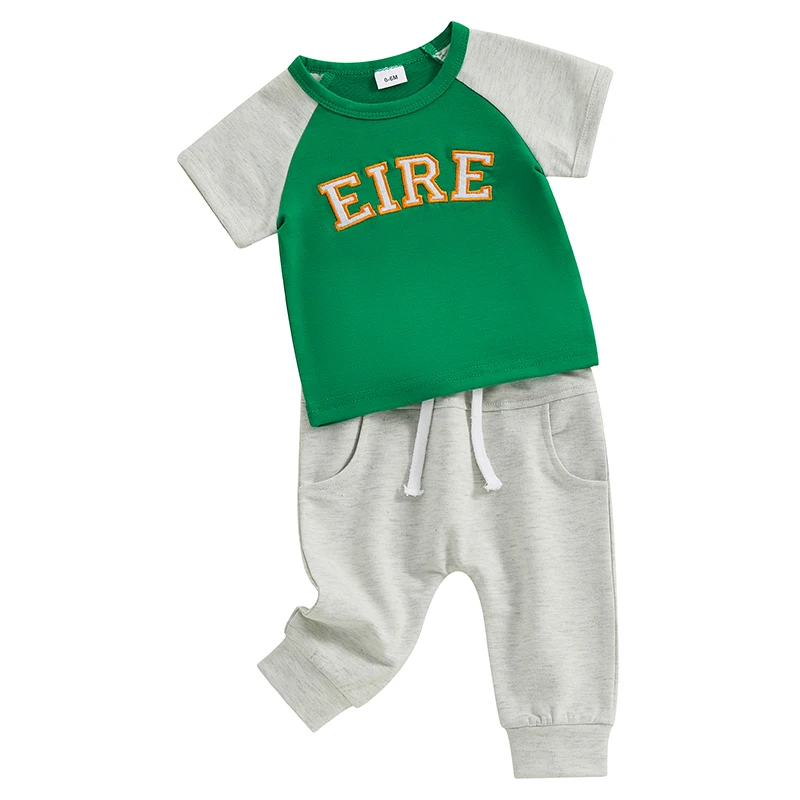 

Toddler Baby Boy St Patrick s Day Outfit Short Sleeve Eire Embroidery Shirt Top Jogger Pants Irish Clothes