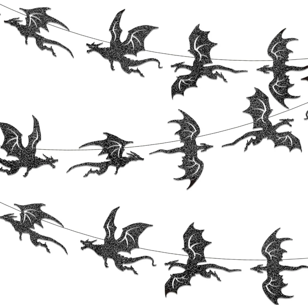 Black Dragon Party Banner Dragon Birthday Party Decorations Fantasy Medieval Dramatic Hanging Silhouette Streamers Room Decor