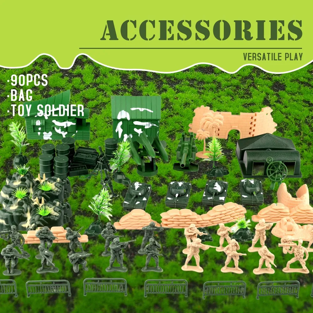 ViiKONDO Army Men Toy Military Playset Green vs Tan Soldier 90pcs Zipper Bag Tank Model Kit Warfare Accessory War game Boy Gift