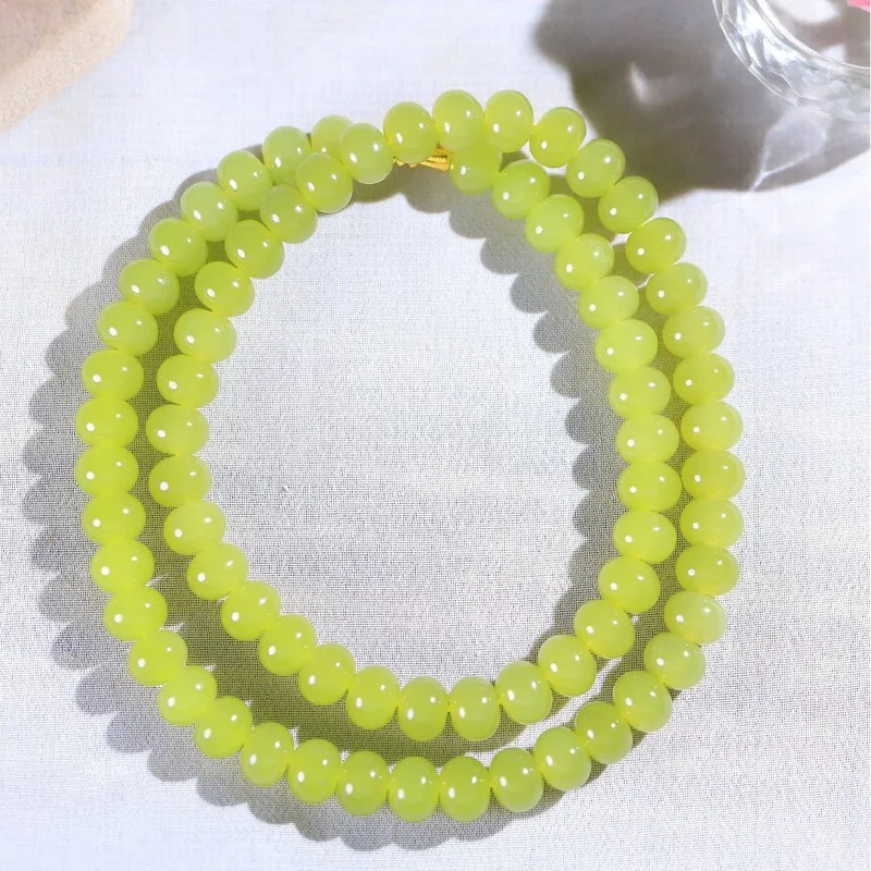 Natural Hetian Jade Qinghai Material High-Impurity Round Fashionable Single-Loop Bead Bracelet Accessory