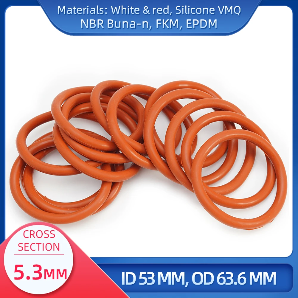 

O Ring CS 5.3 mm ID 53 mm OD 63.6 mm Material With Silicone VMQ NBR FKM EPDM ORing Seal Gask