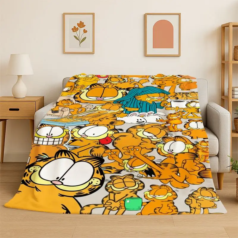Kawaii G-Garfield Cartoon Cat Flannel Blanket,Ultra Soft Warm Plush Throw for Home Bedroom Bed Sofa Cover Office Picnic Gift Kid