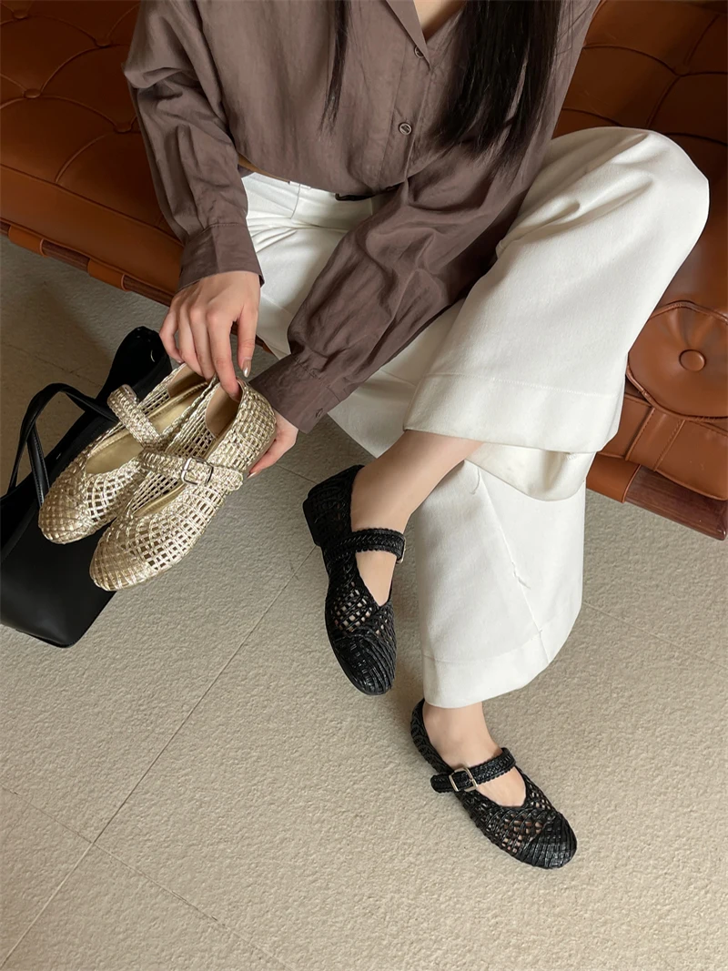 الذهب حذاء مسطح امرأة منخفضة الكعب مكتب مضخات الصيف السيدات مشبك أحذية الراحة Hollew خارج الباليه الشقق أسود حجم كبير 42 43 #2