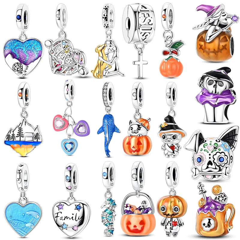 

Original Charms Bead 925 Sterling Silver Inlaid Zirconium Halloween Pumpkin Head Pendants Fit Bracelet Jewelry Gift Marking