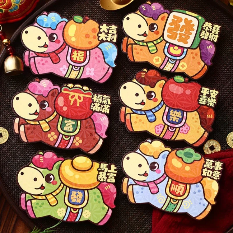6PCS 2026 Horse Year Red Envelope New Year Wedding Kids Gift Cartoon Pony Pattern Lucky Money Envelopes Red Packets