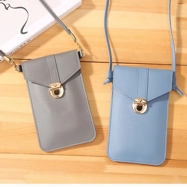 

Сумка через плечо с пряжкой из искусственной кожи, кошелек для мобильного телефона с сенсорным экраном, маленький кошелек с студенческой пряжкой в стиле ретро