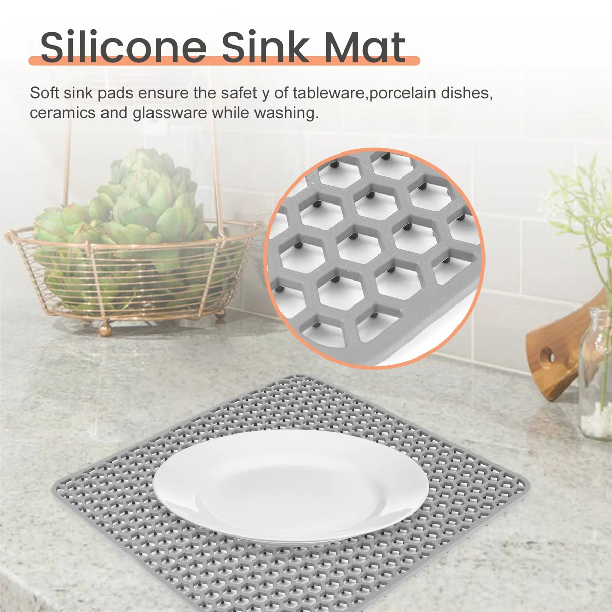 Kitchen Sink Mat Silicone Sink Protector MatsDish Drying Mat Counter Protector for Kitchen Utensils and Dishes(Gray)