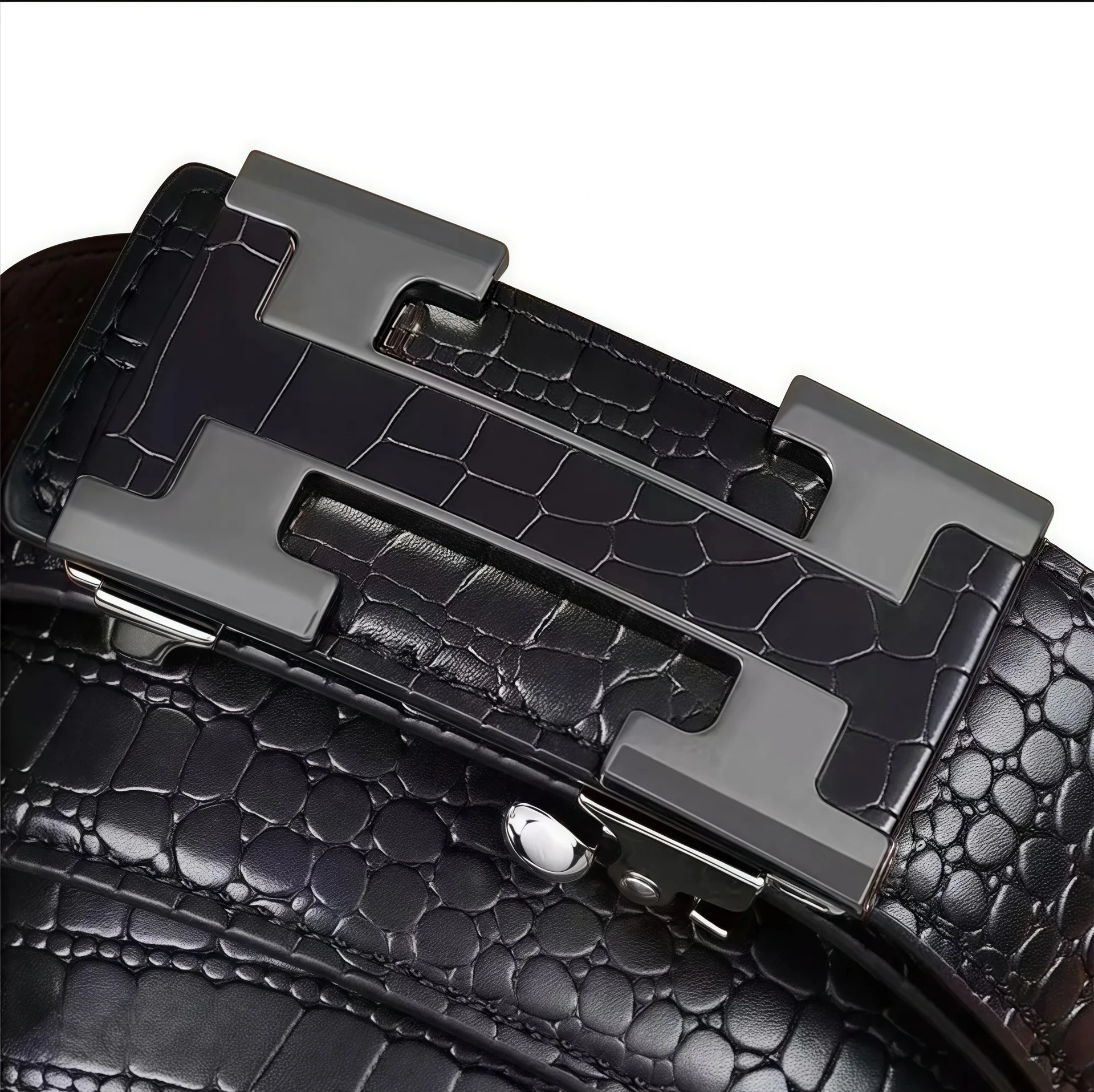 حزام جلد البقر للرجال بنمط التمساح 2025 - إبزيم تلقائي للارتداء الداخلي |   حزام خصر متعدد الاستخدامات للأعمال في منتصف العمر والشباب