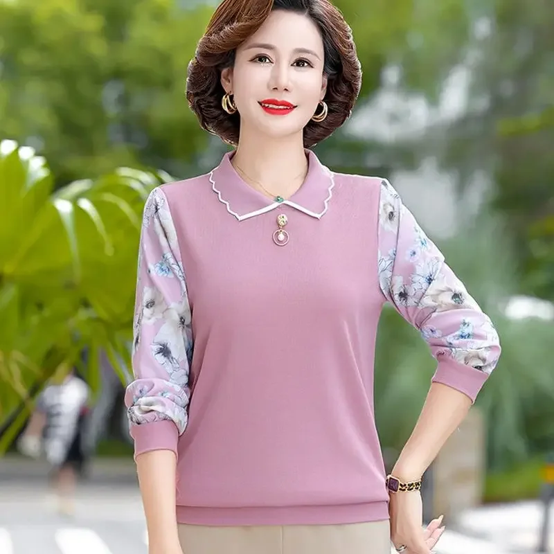 

T-shirt Top Noble Middle-aged and Elderly Women Fashionable Bottoming Shirt Feminine Long-sleeved