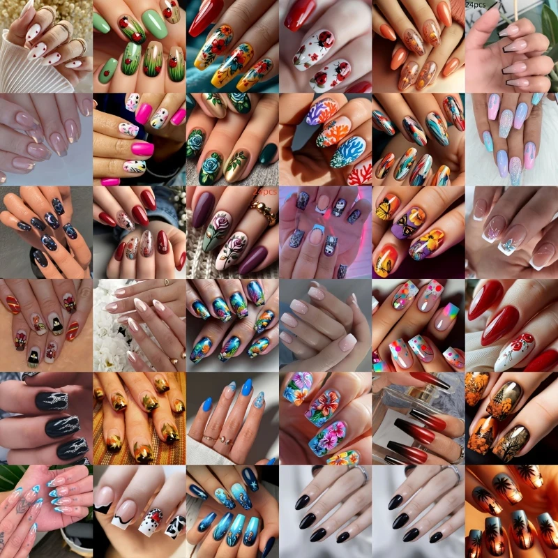 

HOT 96PCS Multicolor Y2K Gothic Nails Short Medium-Long Long French-Style Nail Art Design Trendy Nail Tips for Women Ships Fast from US Warehouse