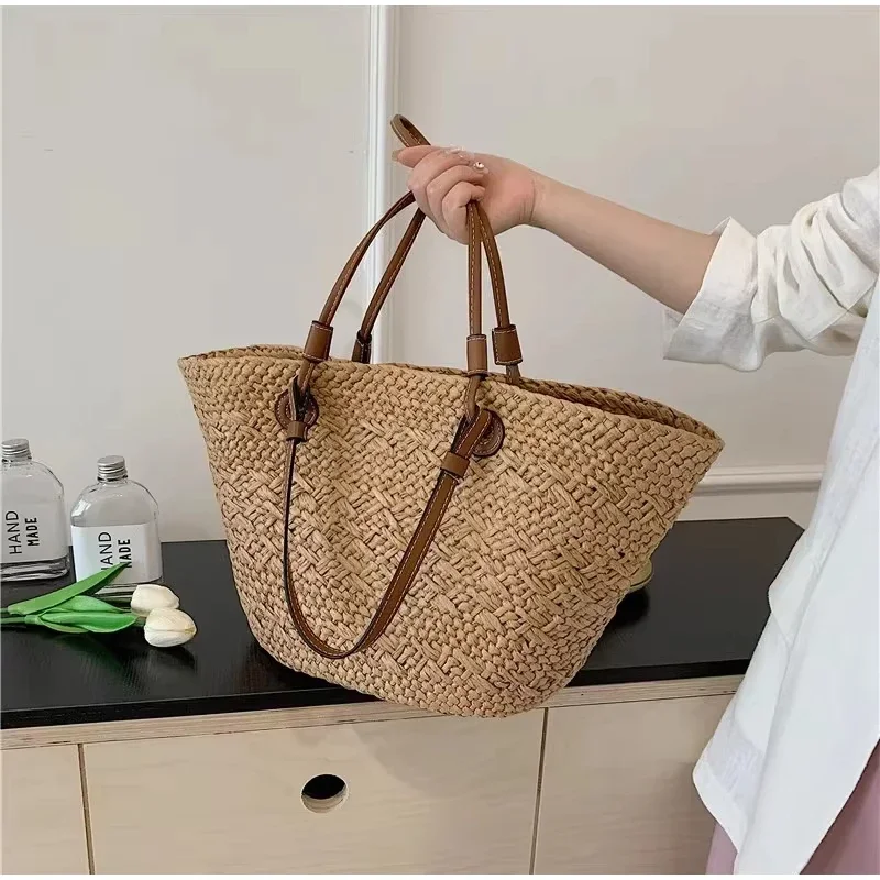 Neue Schulter Tasche Handgemachte Stroh Gewebt Große Kapazität Marke Hochwertige Korb Tasche Sommer Strand Urlaub Mode Handtasche Forwomen – Detail 13