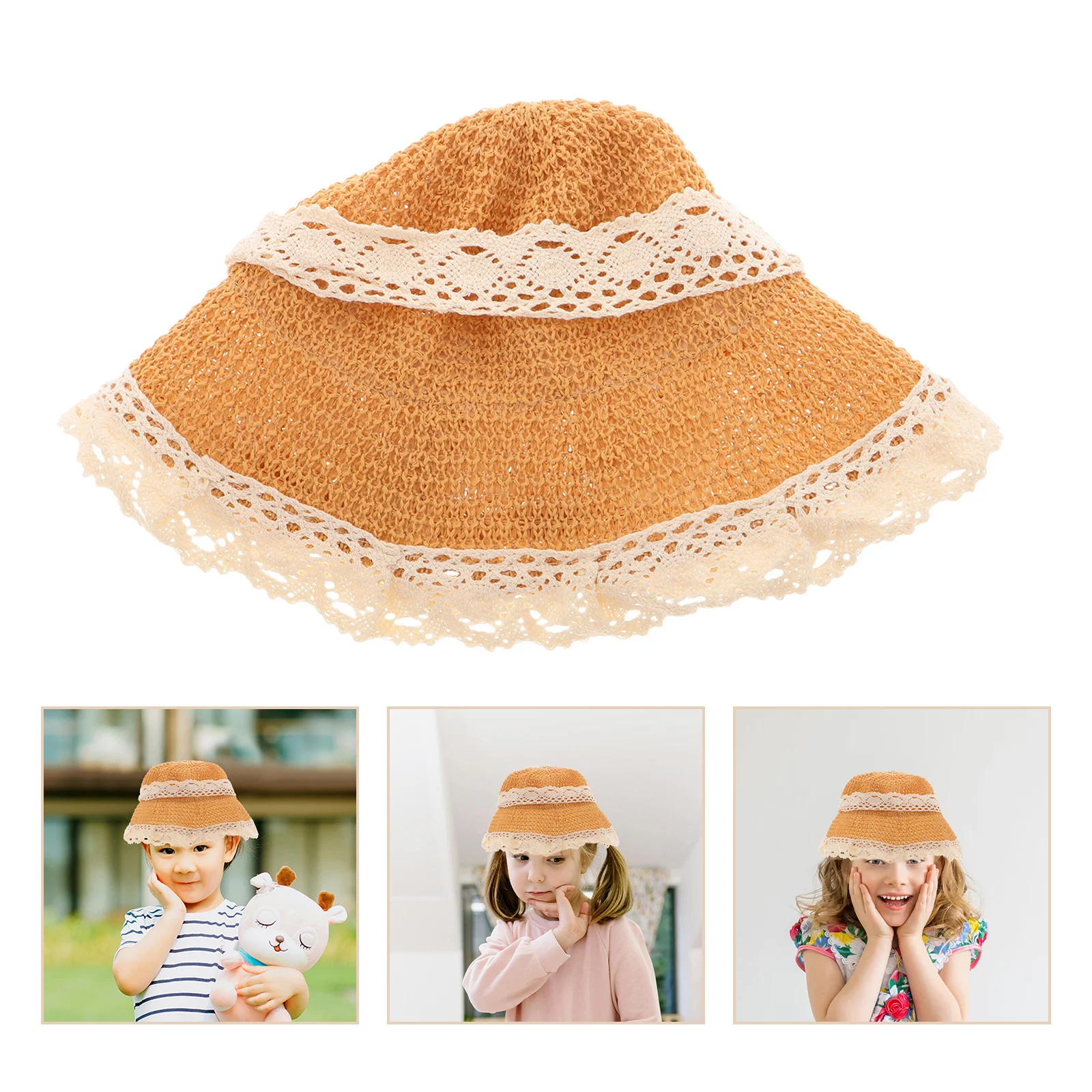 

Детская летняя соломенная шляпа для маленьких девочек, шляпа от солнца с кружевом и широкими полями, пляжная, для отдыха, путешествий, защиты от солнца, детские соломенные шляпы для девочек
