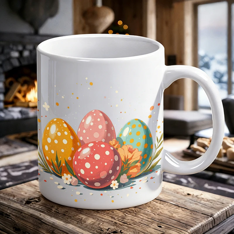 

Easter Polka Dot Colorful Egg Ceramic Cup, Coffee Cup, Milk Cup, Office Tea Cup, Drinking Cup, Fade-Resistant, Gift for Friends