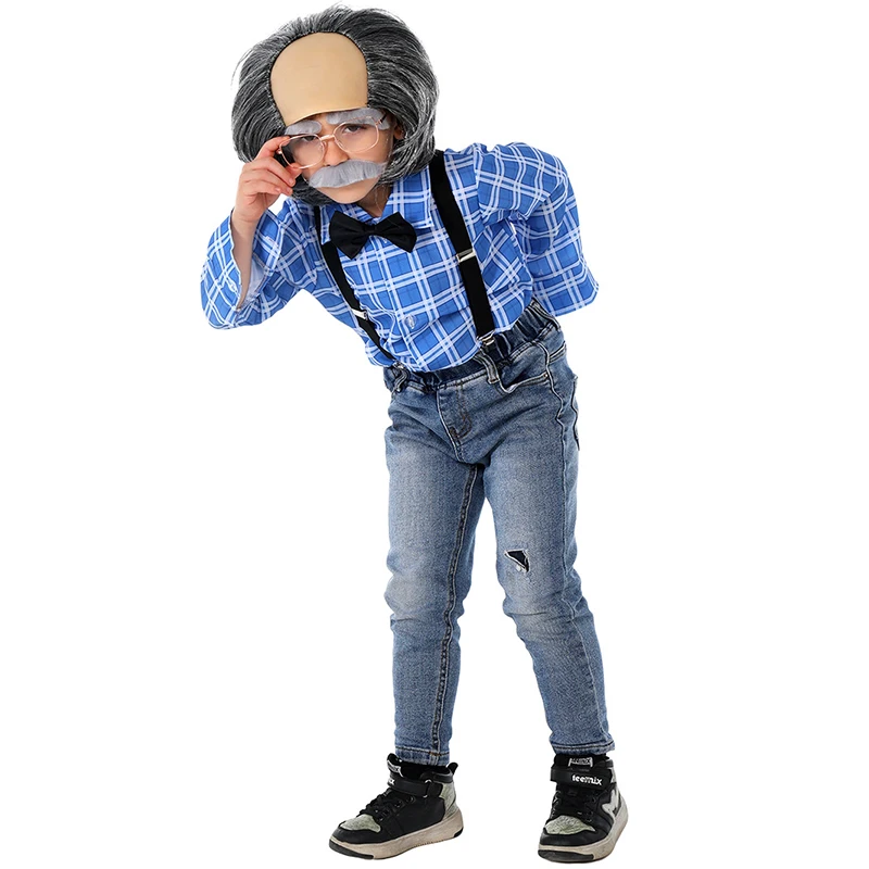 Kids Old Man Costume Old Lady Costume Set for Girls Boys 100 Days of School Granny Grandma Grandpa Costume Dress Up for Child