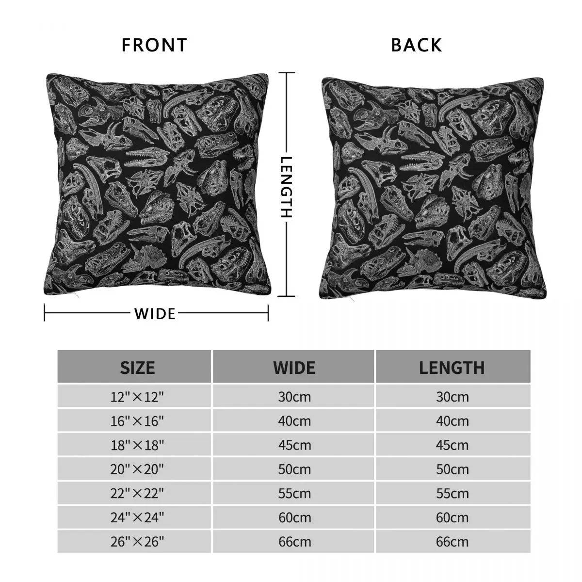 Jurassic Dinosaur Fossil Skulls Square Pillowcase Polyester Linen Velvet Printed Zip Decor Room Cushion Cover