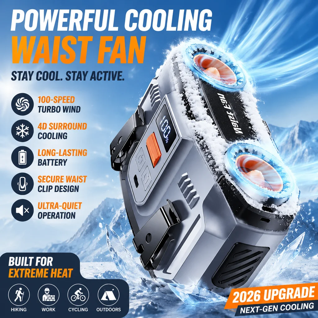 Ym Dfsc 2026 New Portable Waist Hanging Neck Cooling Fan Waterproof Drop Proof Durable For Outdoor Construction Site Working