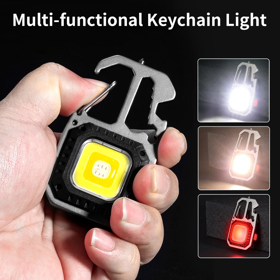 

Мини-фонарик-брелок, перезаряжаемая батарея 500 мАч, рабочий свет COB, многофункциональный ящик для инструментов, уличный портативный фонарик