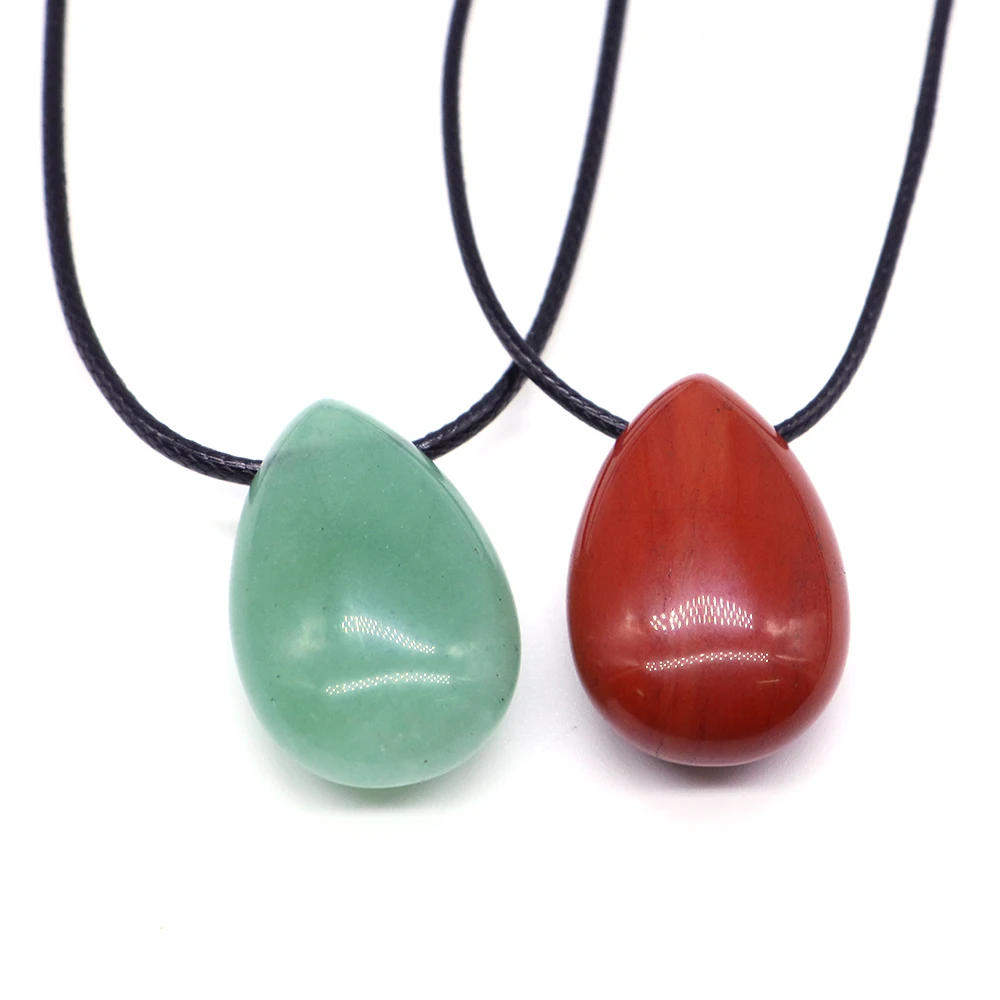 Healing Crystal Droplet Shape Pendant Leather Rope Long Necklace Natural Stone Bead Chain Women's Versatile Gemstone Accessories