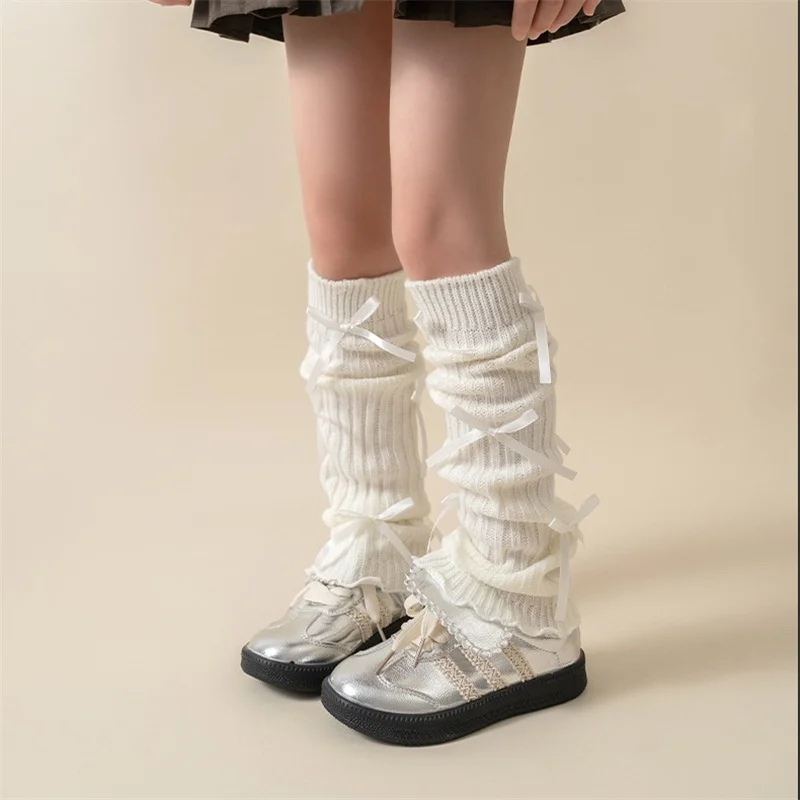 Lolita Leg Warmers For Baby Girls Kids Autumn Winter Knitted Soft Girl Kawaii Bow Knit Loose Socks Fashion Accessories Stockings