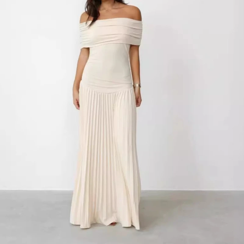 

Fashionable and Elegant Dress One-shoulder Sexy Pleated French Women's Long Skirt in Autumn and Winter