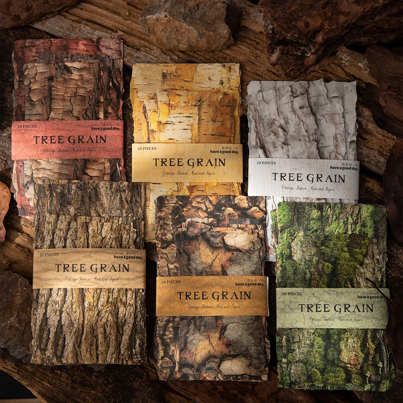 

Journal GO 20pcs Tree Pattern Marks Vintage Wooden Texture Landscape Collage Scrapbooking Material Paper Creative Journal Asset