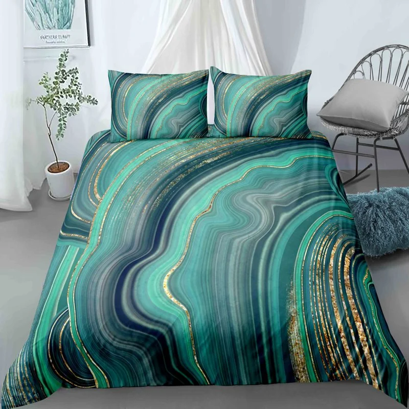 Imagem -05 - Chic Marble Duvet Cover Microfibra Mint Gold Glitter Turquesa Conjunto de Cama Abstrato Aqua Azul Quilt Cover Single Twin Full Size