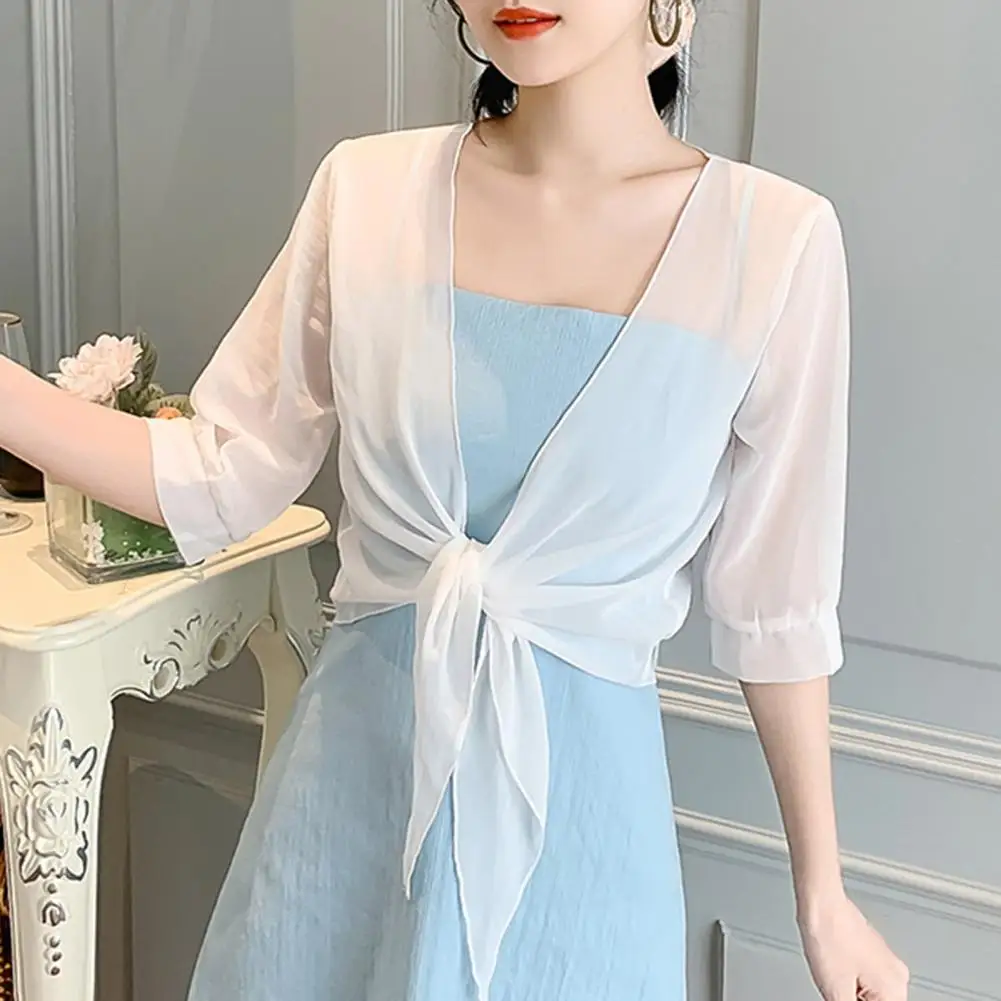 Pretty  Women Shawl Sweet Style Ultra-thin Perspective Air Conditioner Shawl Easy to Match Cardigan Women Cape Clothing