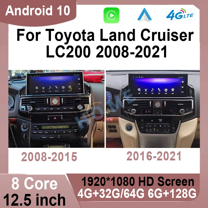 

Автомагнитола 12,5 дюймов, Android 10, 6 + 128 ГГц, для TOYOTA Land Cruiser 200 LC200 2008-2021