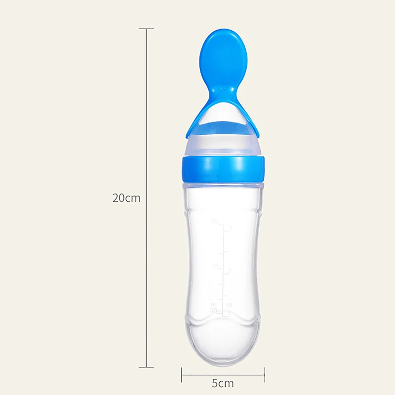 Botella de alimentación exprimidora de silicona para bebé, cuchara de entrenamiento para recién nacido, alimentador de suplemento de cereales, vajilla útil segura para niños, 90ml