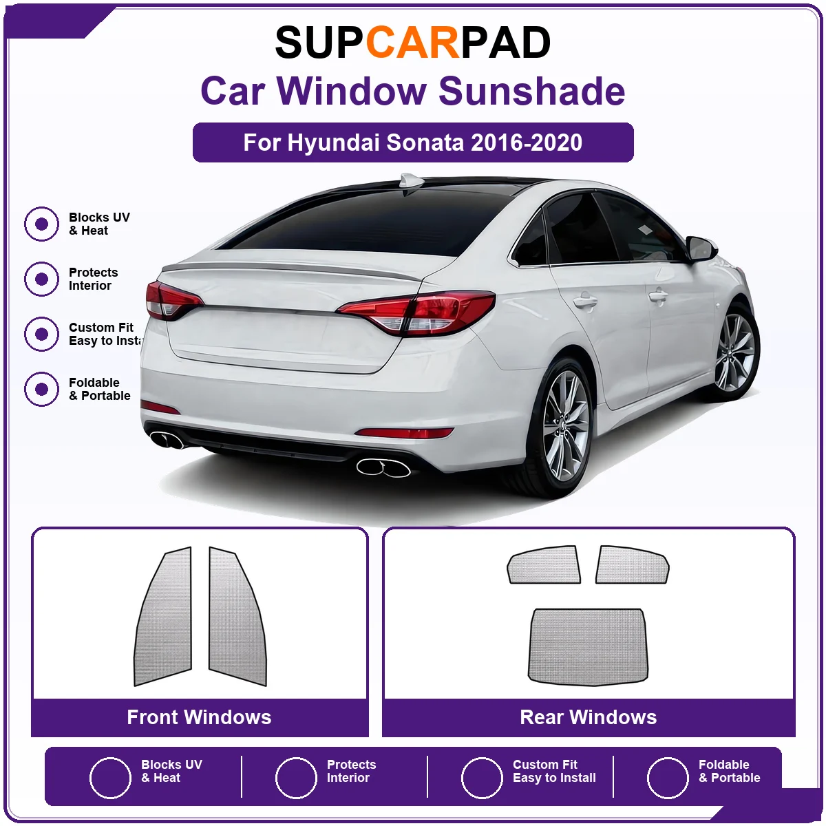 For Hyundai Sonata 2016-2020 Pre‑Cut Auto Window Sunshade Anti‑UV Car Sun Visor Protector
