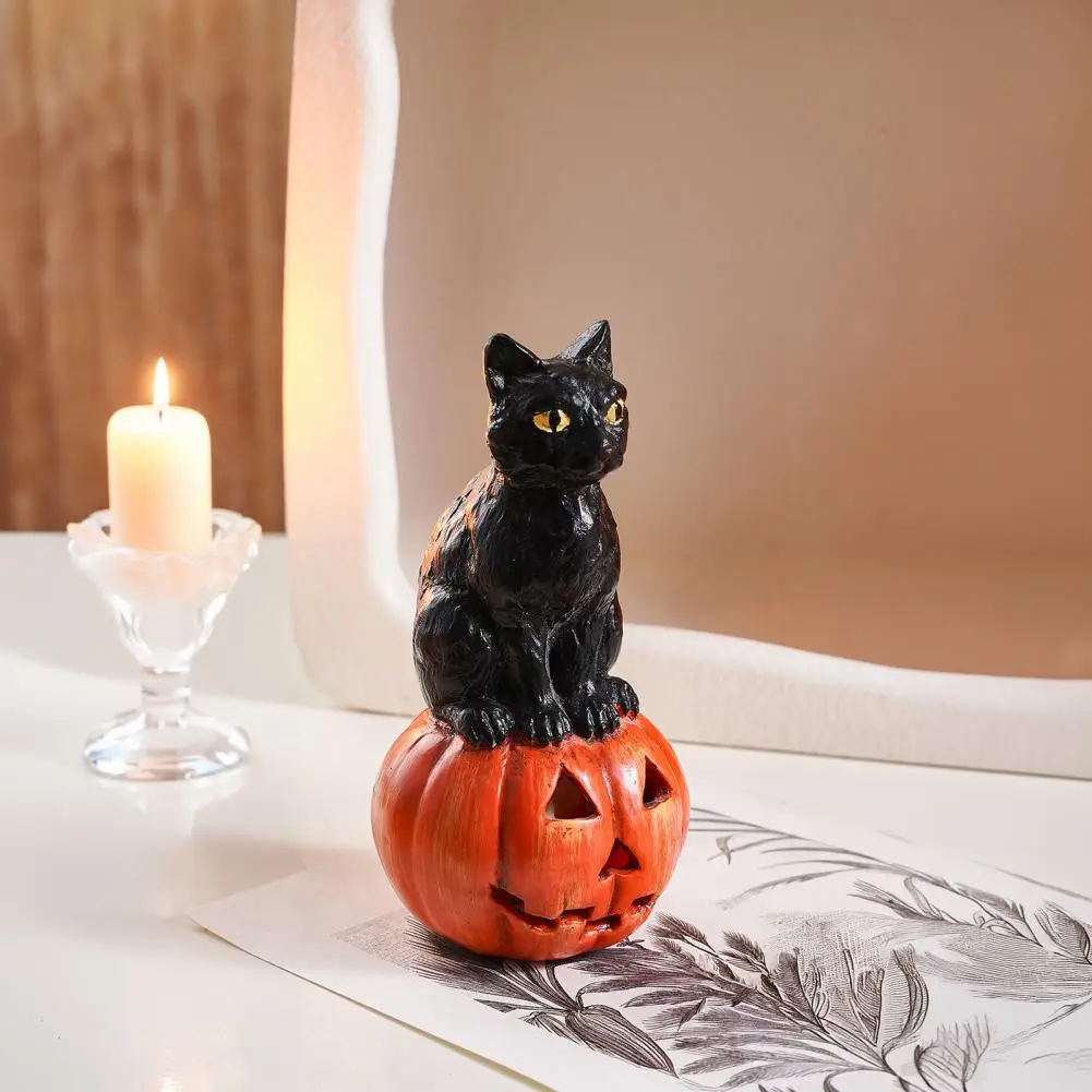 

Halloween Home Decoration Resin Black Cat Pumpkin Figurine Halloween Decoration Resin Desktop Ornament for Home Office Cute Mini